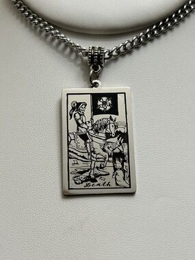 Handmade Unisex Tarot Card Pendant 23” Asymmetrical Stainless Steel Chain Boho